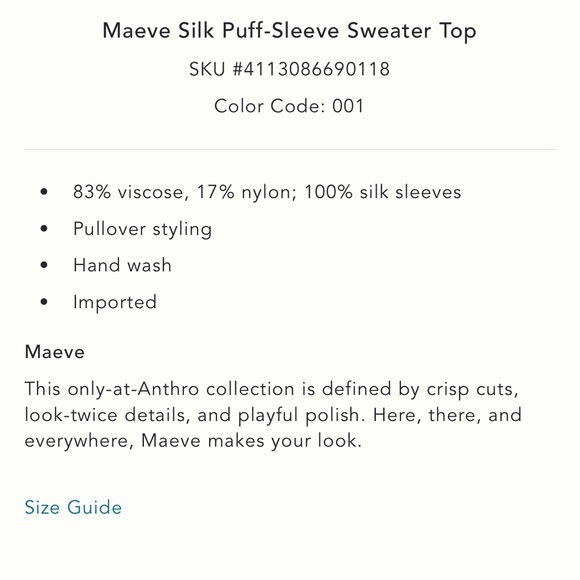 Anthropologie Maeve Silk Puff-Sleeve Sweater Top, M - Picture 7 of 16